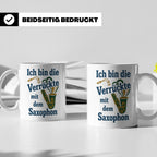 Saxophonistin Tasse mit Spruch Ich bin die Verrückte, Gesche – Weiß [farbe:weiß]