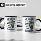 Saxophonistin Tasse mit Spruch Ich bin die Verrückte, Gesche – Schwarz [farbe:schwarz]