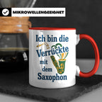Saxophonistin Tasse mit Spruch Ich bin die Verrückte, Gesche – Rot [farbe:rot]