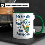 Saxophonistin Tasse mit Spruch Ich bin die Verrückte, Gesche – Grün [farbe:grün]