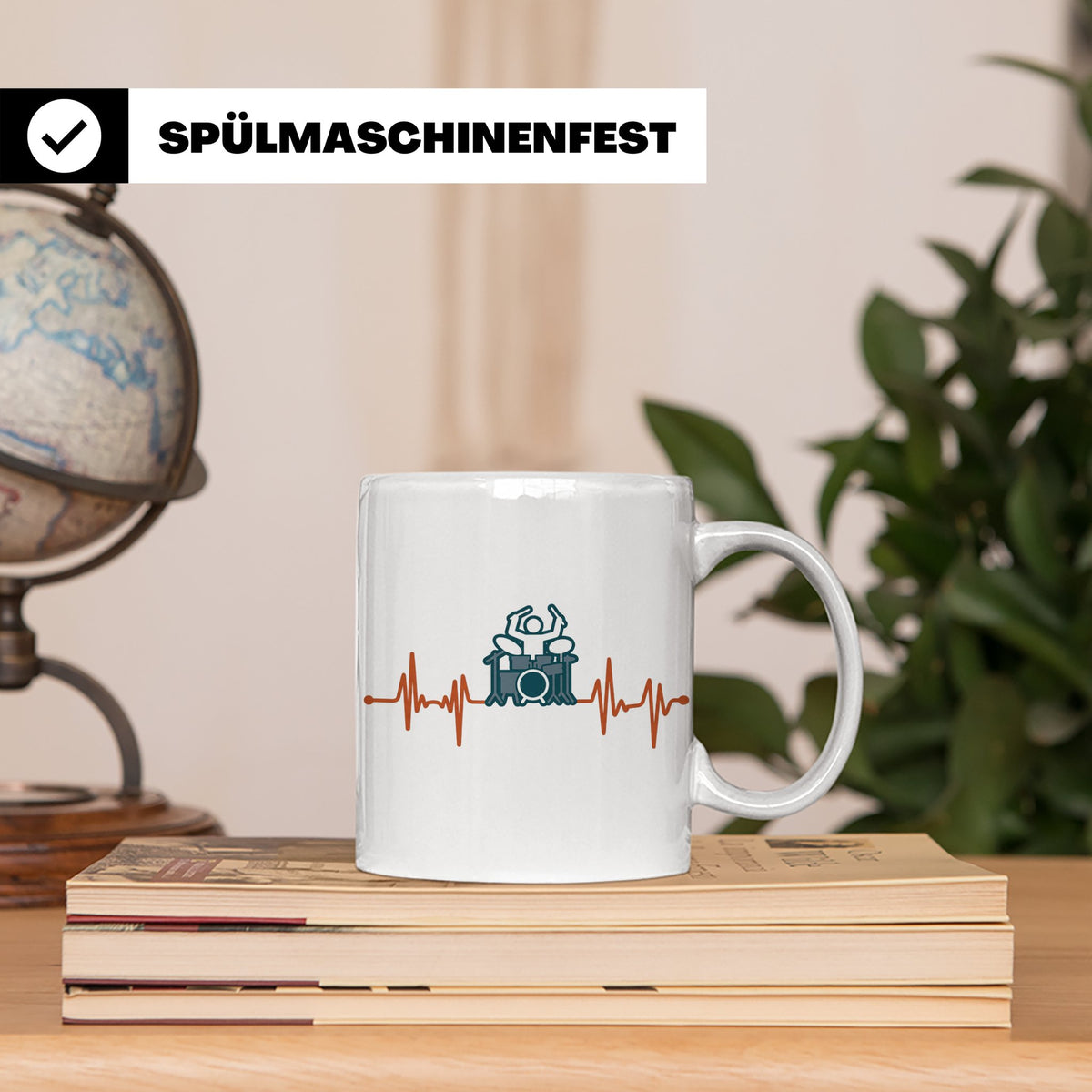 Schlagzeuger Tasse mit Herzschlag EKG Motiv | Geschenk für D – Weiß [farbe:weiß]