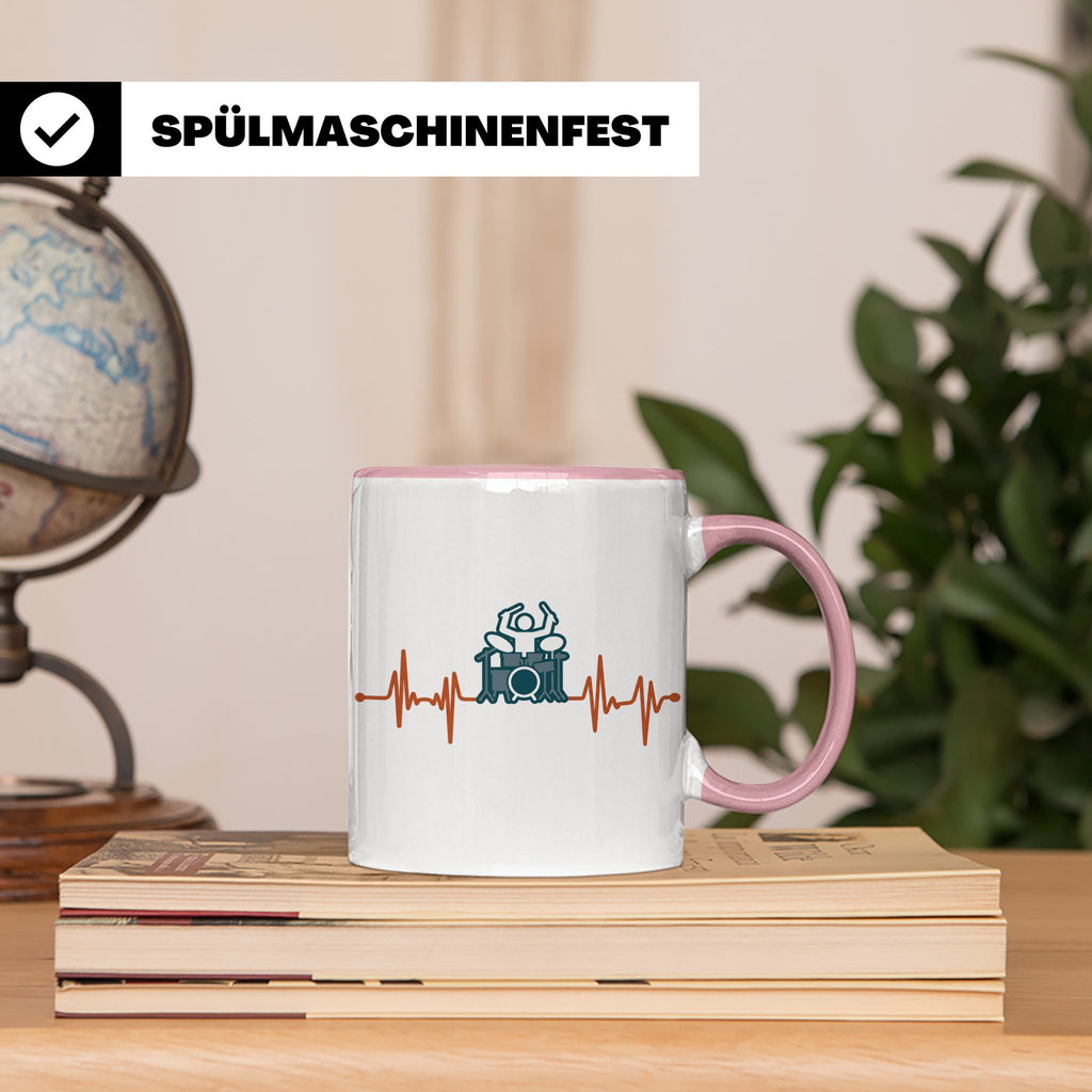 Schlagzeuger Tasse mit Herzschlag EKG Motiv | Geschenk für D – Rosa [farbe:rosa]