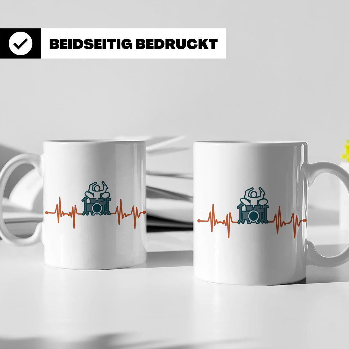 Schlagzeuger Tasse mit Herzschlag EKG Motiv | Geschenk für D – Weiß [farbe:weiß]