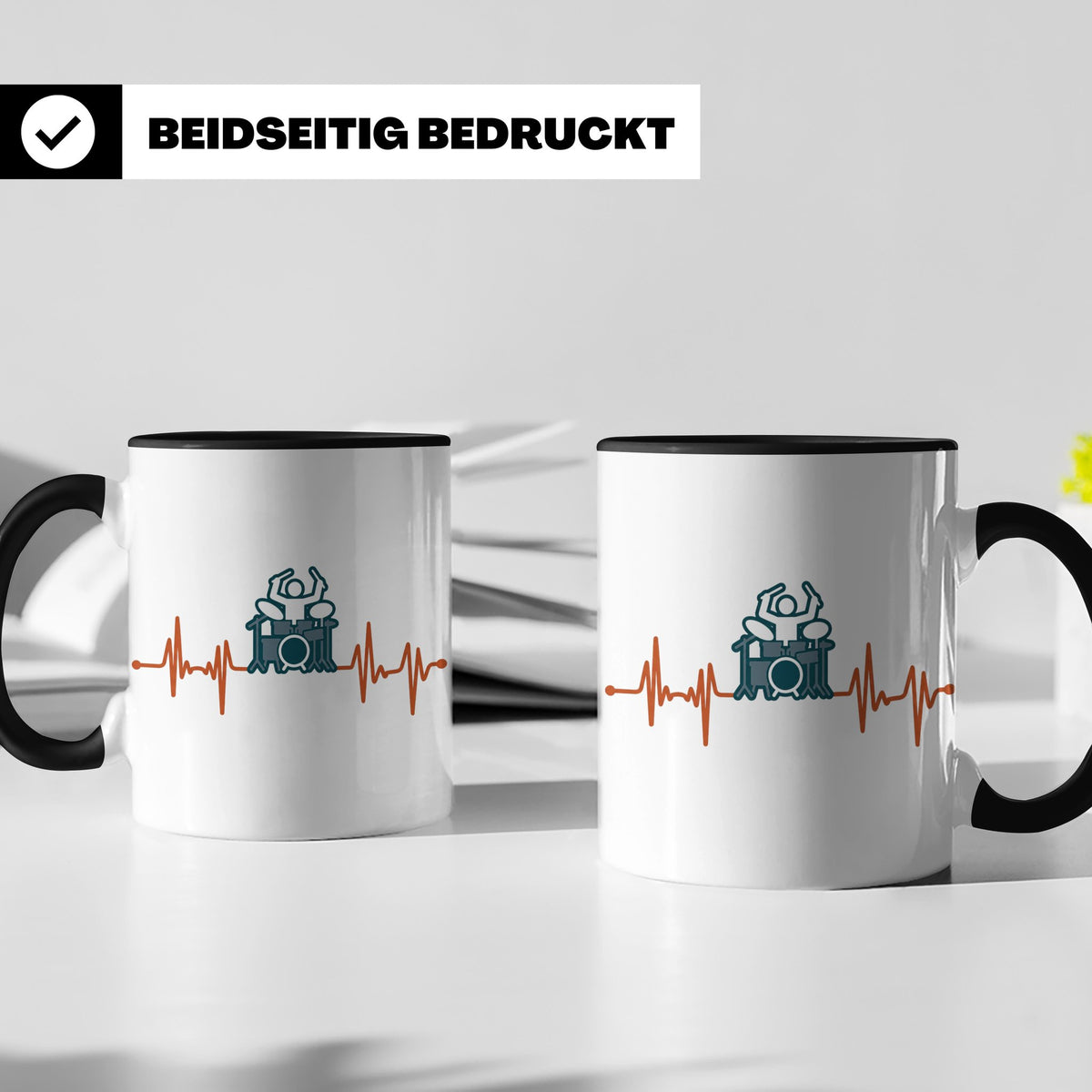 Schlagzeuger Tasse mit Herzschlag EKG Motiv | Geschenk für D – Schwarz [farbe:schwarz]