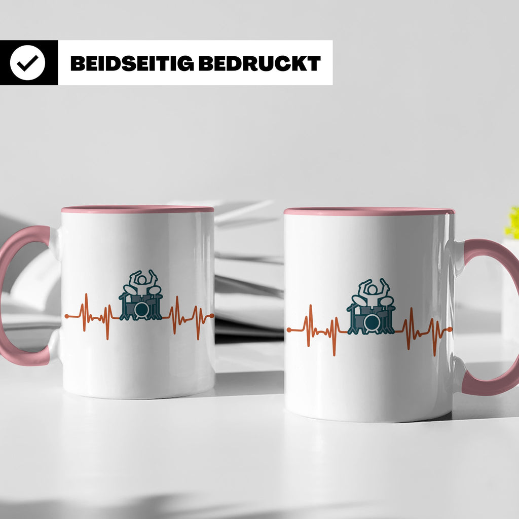 Schlagzeuger Tasse mit Herzschlag EKG Motiv | Geschenk für D – Rosa [farbe:rosa]