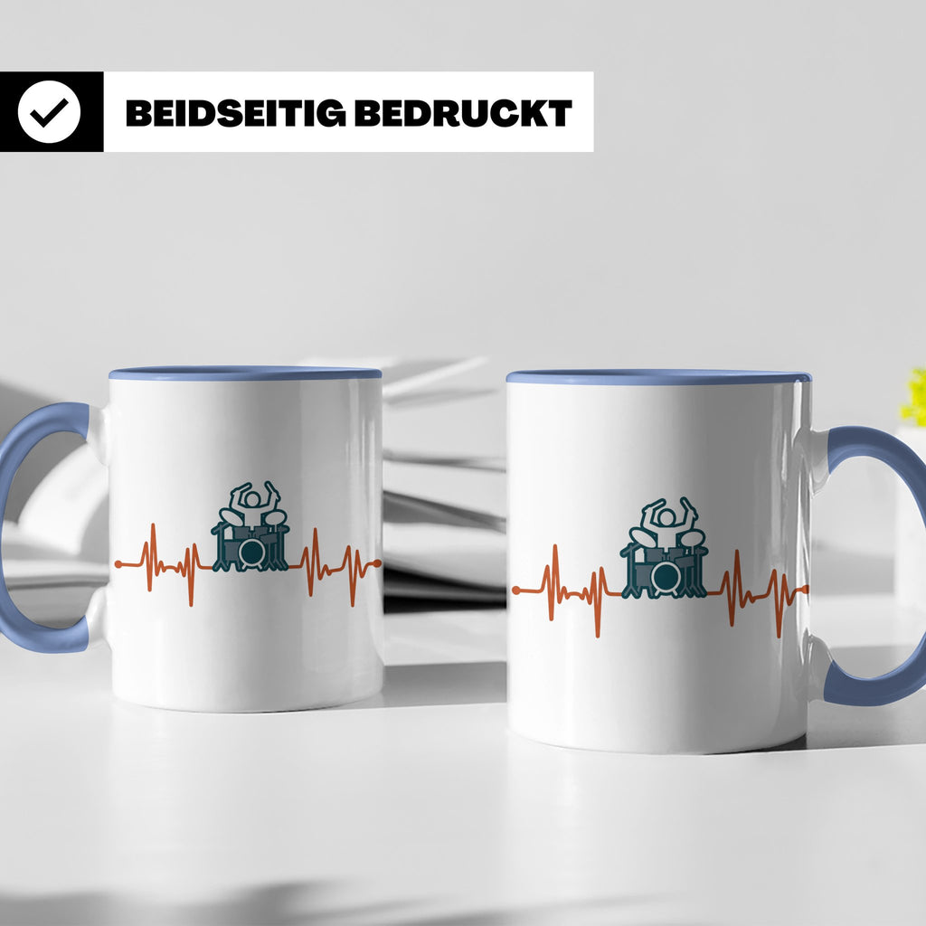 Schlagzeuger Tasse mit Herzschlag EKG Motiv | Geschenk für D – Blau [farbe:blau]