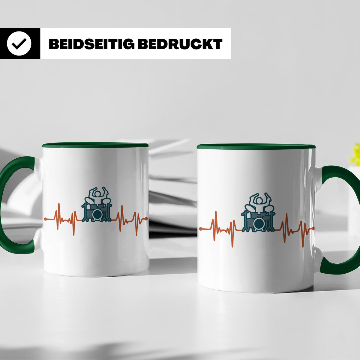Schlagzeuger Tasse mit Herzschlag EKG Motiv | Geschenk für D – Grün [farbe:grün]