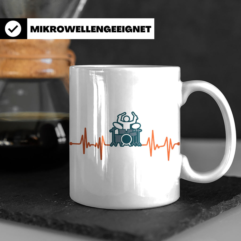Schlagzeuger Tasse mit Herzschlag EKG Motiv | Geschenk für D – Weiß [farbe:weiß]