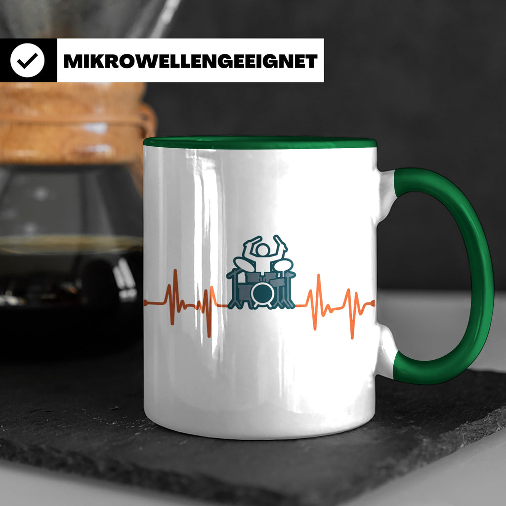 Schlagzeuger Tasse mit Herzschlag EKG Motiv | Geschenk für D – Grün [farbe:grün]