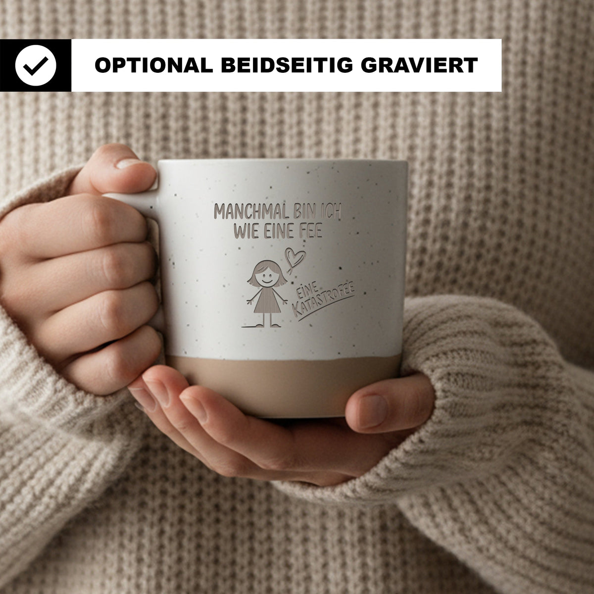 Lustige Tasse Katastrofee Spruch Kaffeetasse mit Strichmännchen Mädchen Geschenk für Kollegin Freundin Humorvolle Büro Tasse Katastrophe Fee