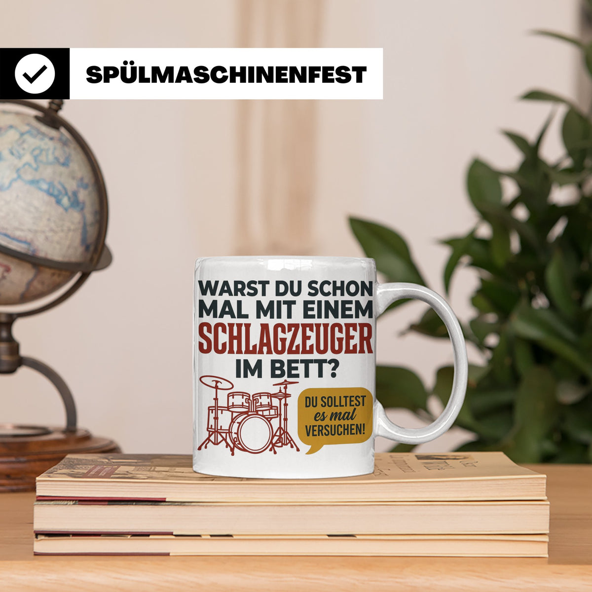 Schlagzeuger Tasse mit Spruch Warst du im Bett, Drummer Gesc – Weiß [farbe:weiß]