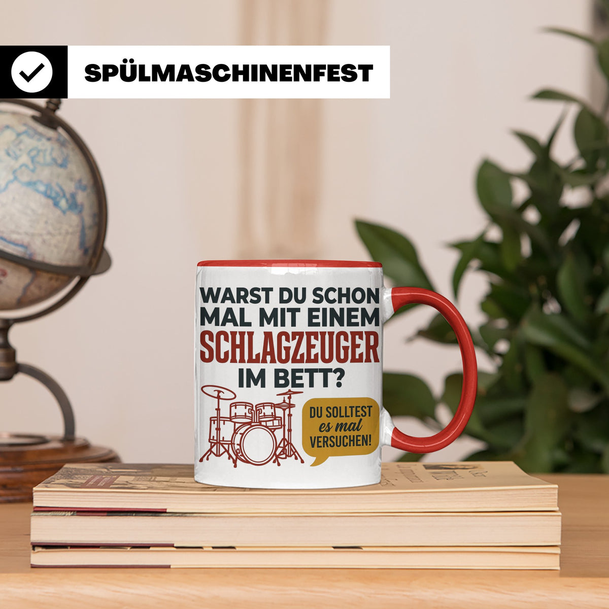 Schlagzeuger Tasse mit Spruch Warst du im Bett, Drummer Gesc – Rot [farbe:rot]