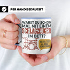 Schlagzeuger Tasse mit Spruch Warst du im Bett, Drummer Gesc – Blau [farbe:blau]