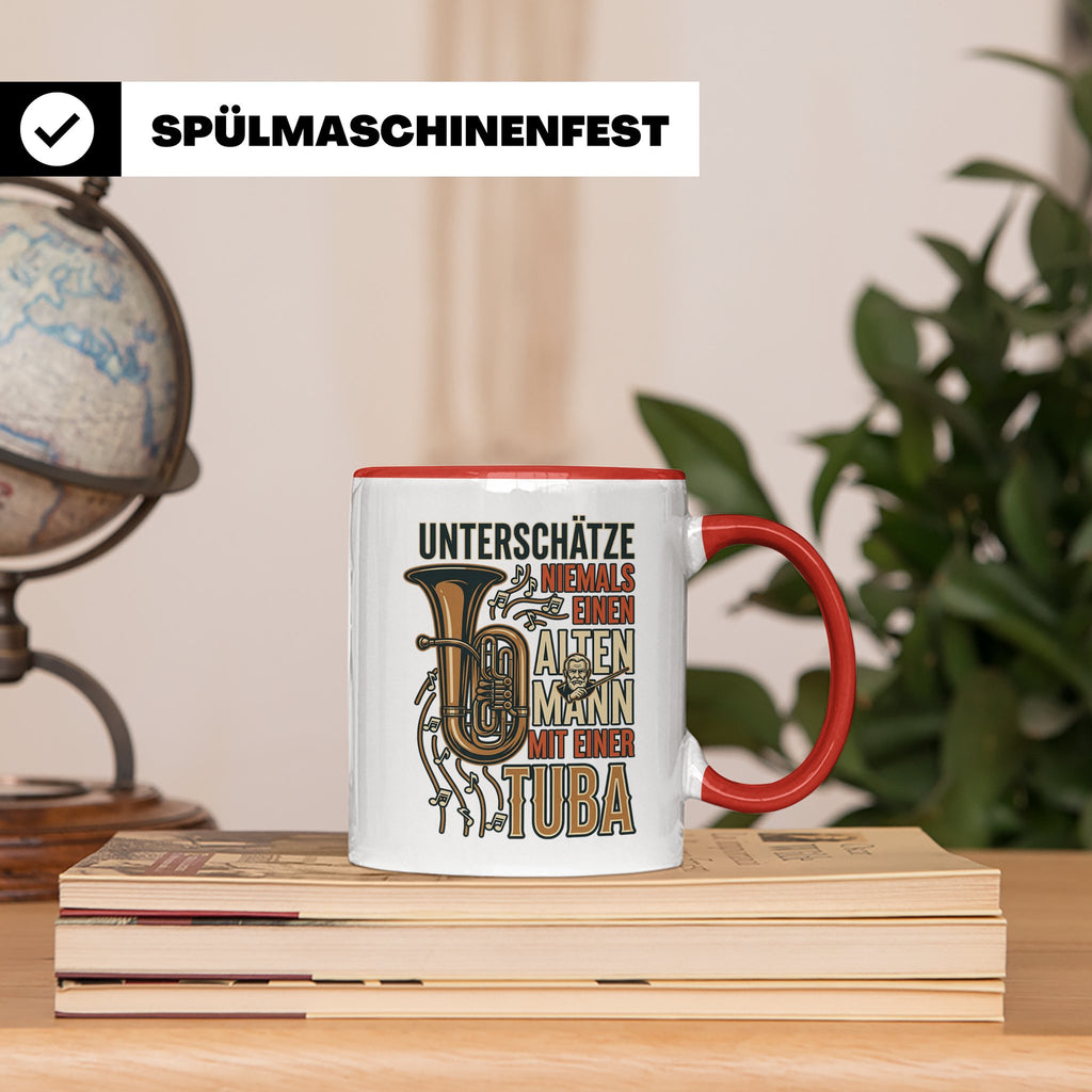 Tuba Tasse mit Spruch Alter Mann | Geschenk für Tubist, Opa, – Rot [farbe:rot]