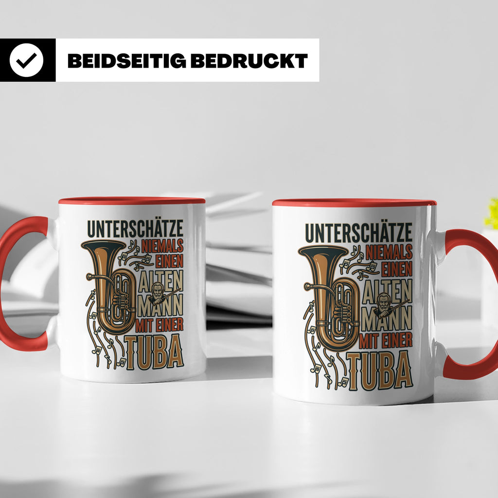 Tuba Tasse mit Spruch Alter Mann | Geschenk für Tubist, Opa, – Rot [farbe:rot]