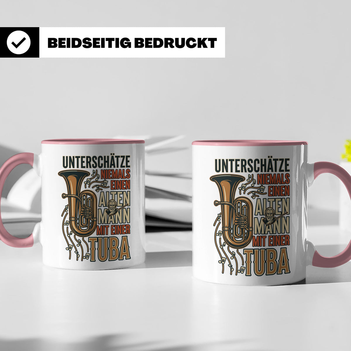Tuba Tasse mit Spruch Alter Mann | Geschenk für Tubist, Opa, – Rosa [farbe:rosa]