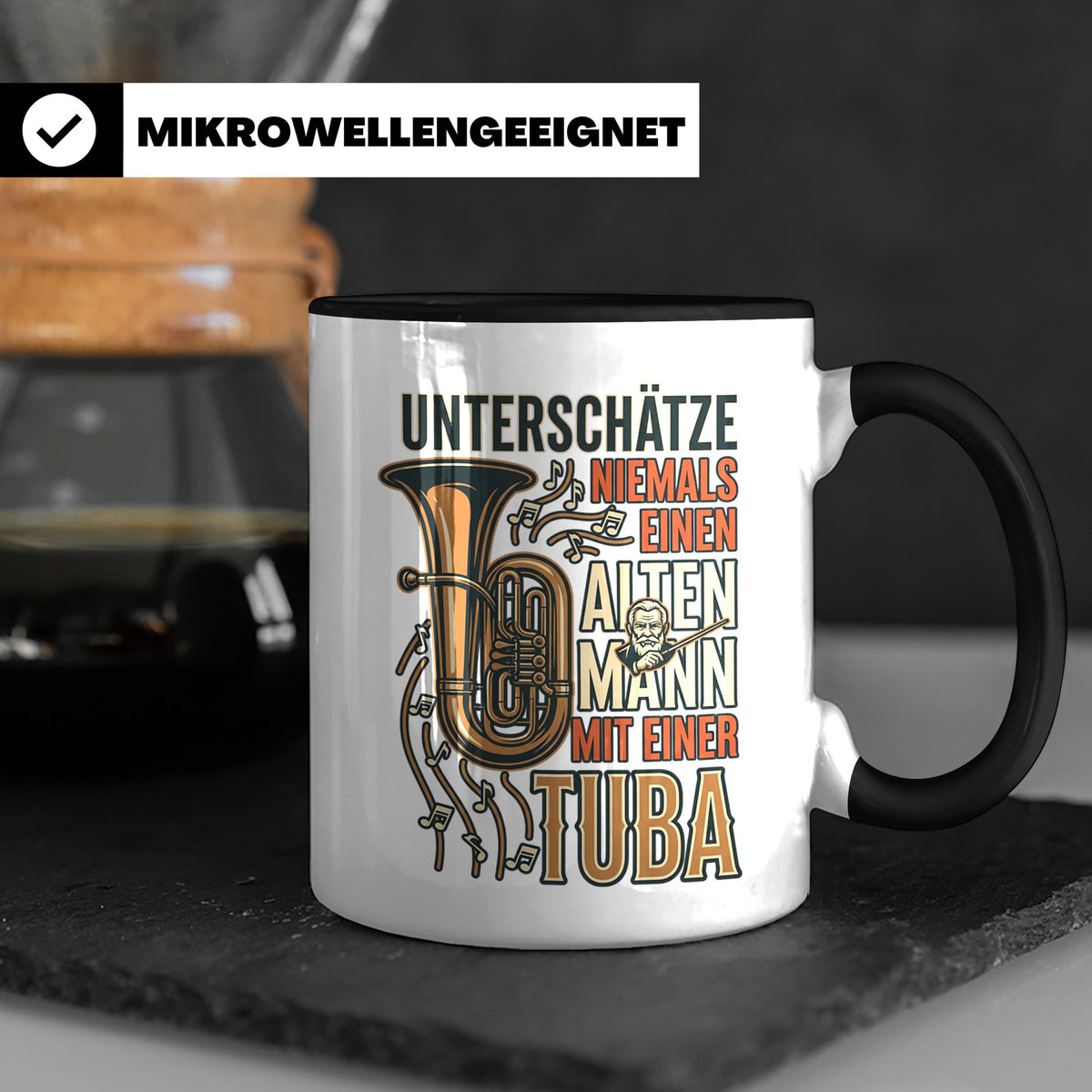 Tuba Tasse mit Spruch Alter Mann | Geschenk für Tubist, Opa, – Schwarz [farbe:schwarz]