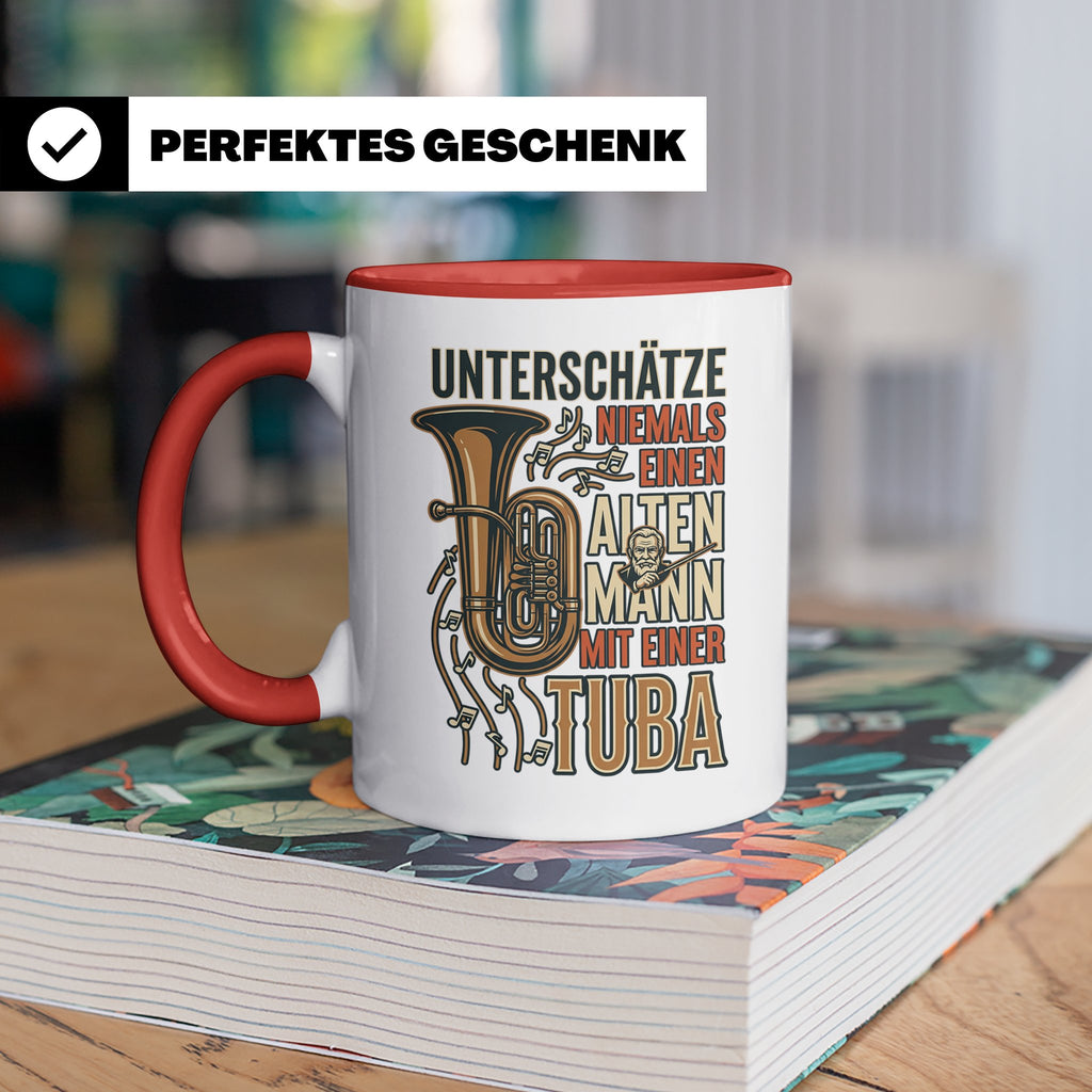 Tuba Tasse mit Spruch Alter Mann | Geschenk für Tubist, Opa, – Rot [farbe:rot]