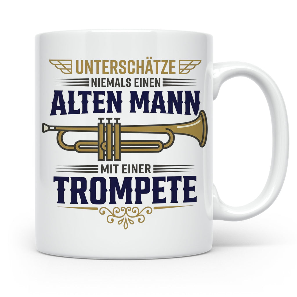 Trompeter Tasse alter Mann mit Trompete, Geschenk für Musike – Weiß [farbe:weiß]