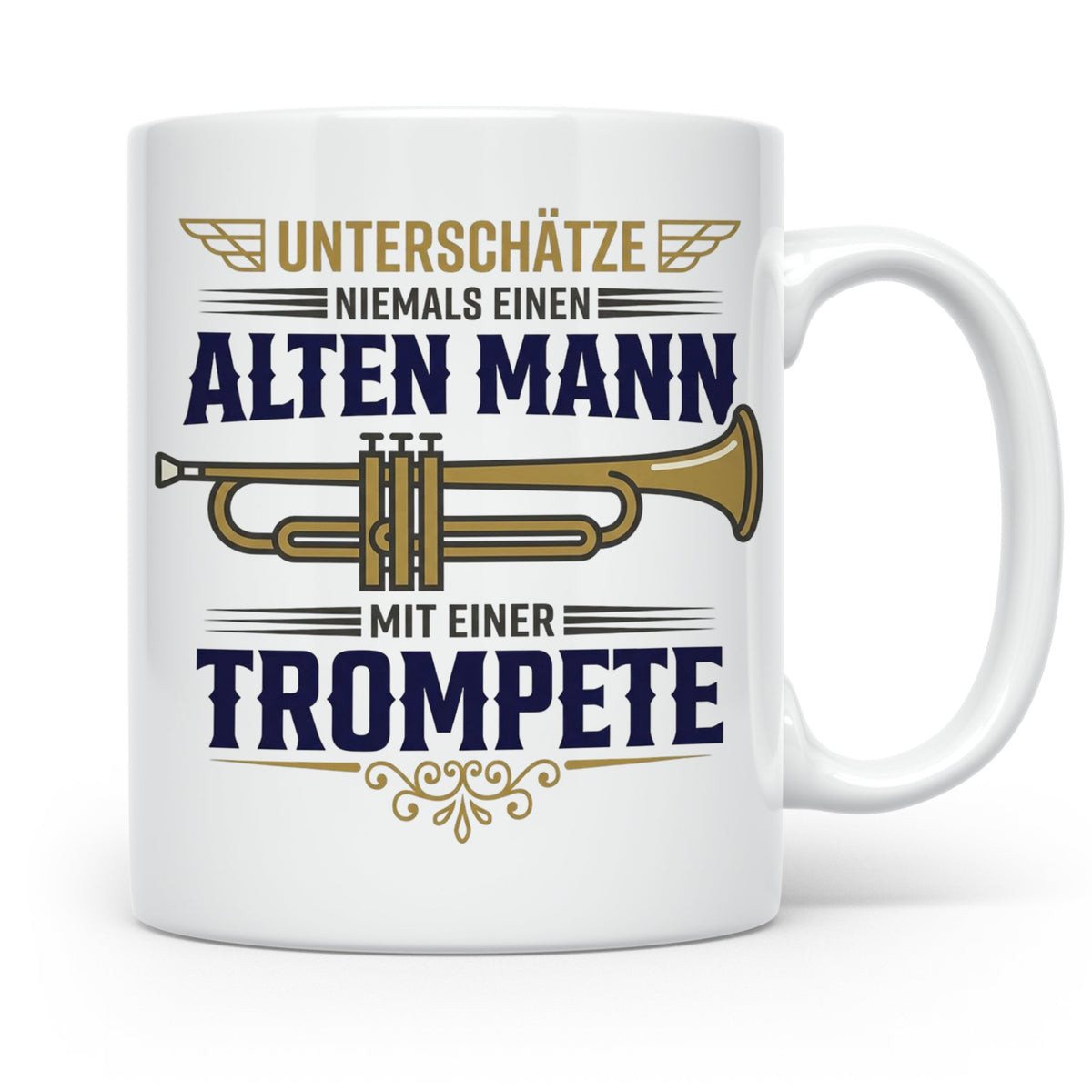 Trompeter Tasse alter Mann mit Trompete, Geschenk für Musike – Weiß [farbe:weiß]