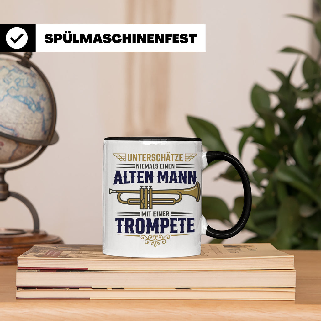 Trompeter Tasse alter Mann mit Trompete, Geschenk für Musike – Schwarz [farbe:schwarz]