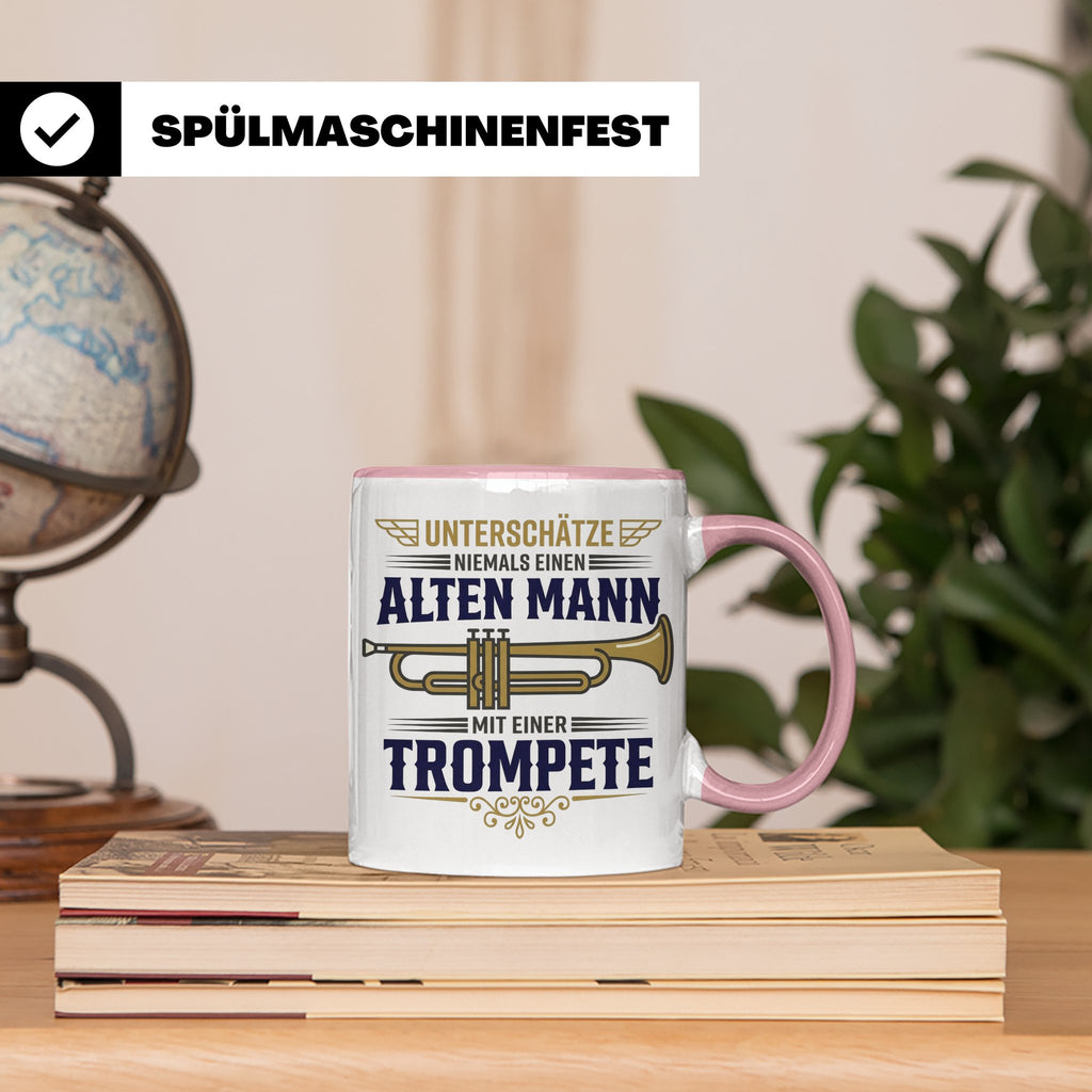 Trompeter Tasse alter Mann mit Trompete, Geschenk für Musike – Rosa [farbe:rosa]