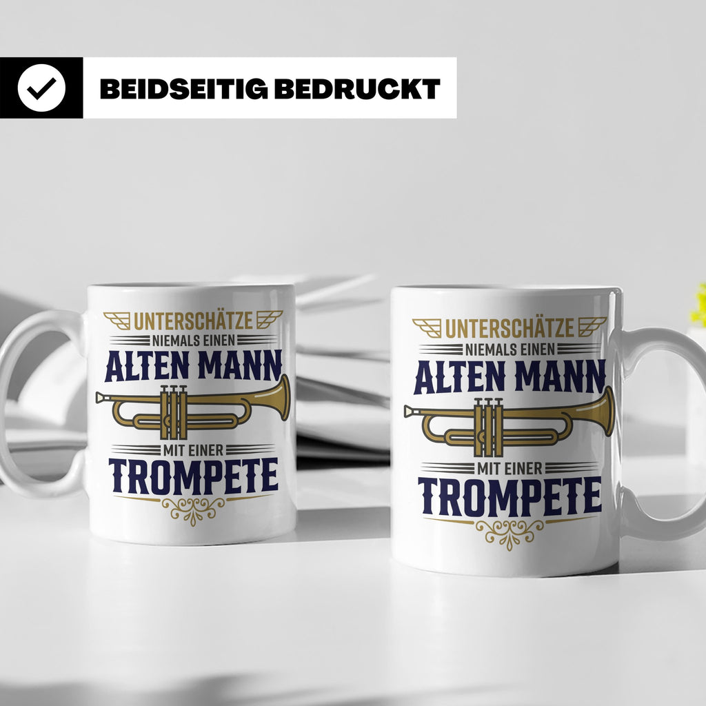 Trompeter Tasse alter Mann mit Trompete, Geschenk für Musike – Weiß [farbe:weiß]