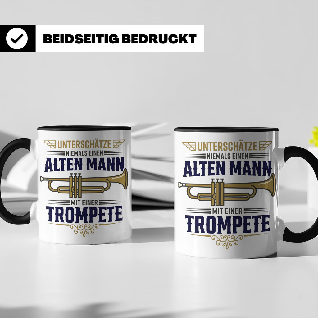 Trompeter Tasse alter Mann mit Trompete, Geschenk für Musike – Schwarz [farbe:schwarz]