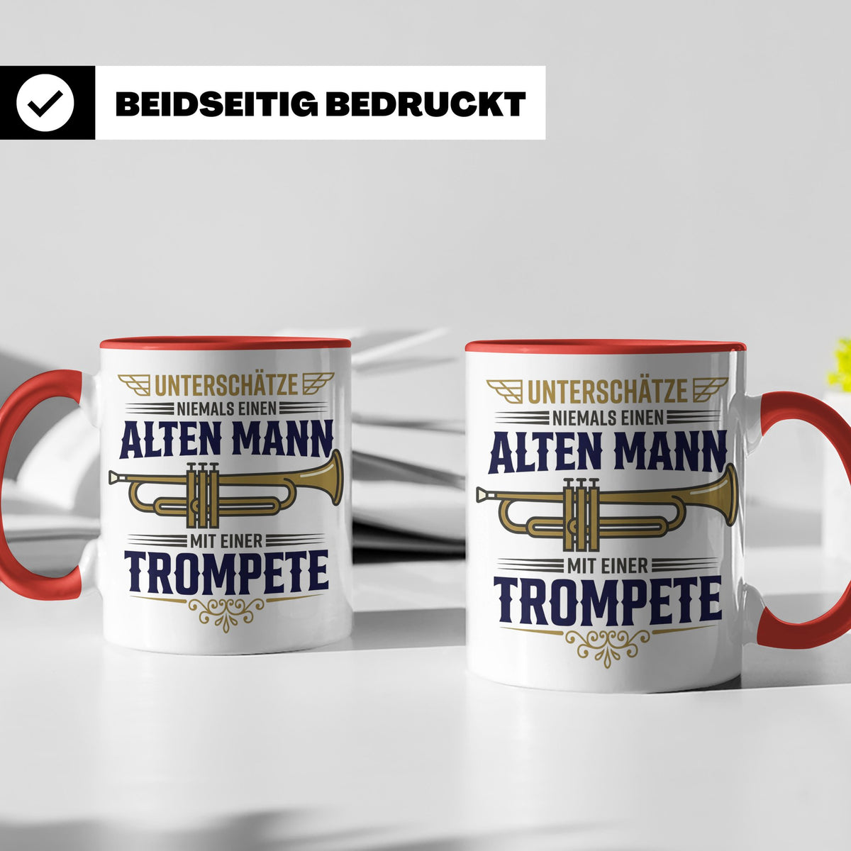 Trompeter Tasse alter Mann mit Trompete, Geschenk für Musike – Rot [farbe:rot]