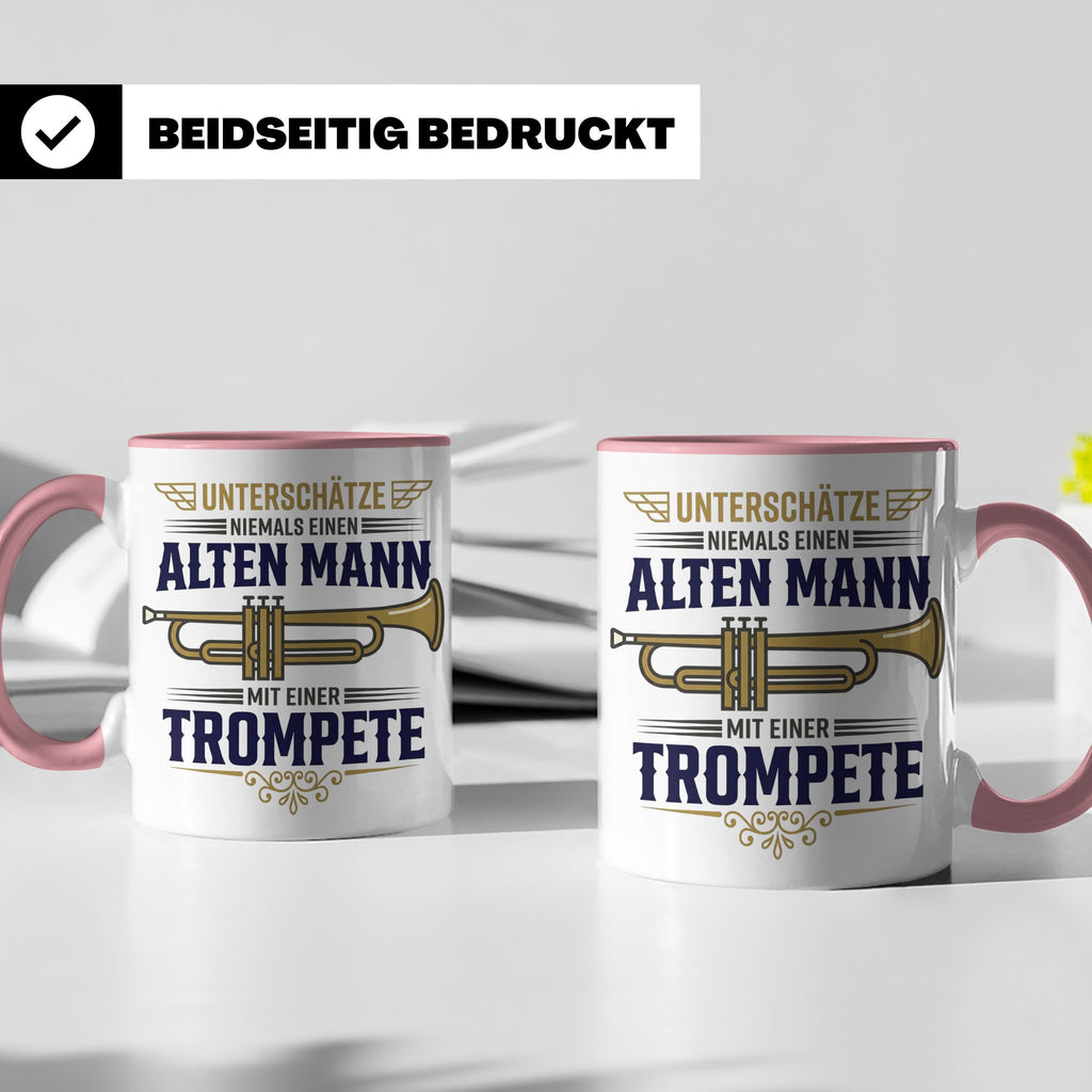 Trompeter Tasse alter Mann mit Trompete, Geschenk für Musike – Rosa [farbe:rosa]