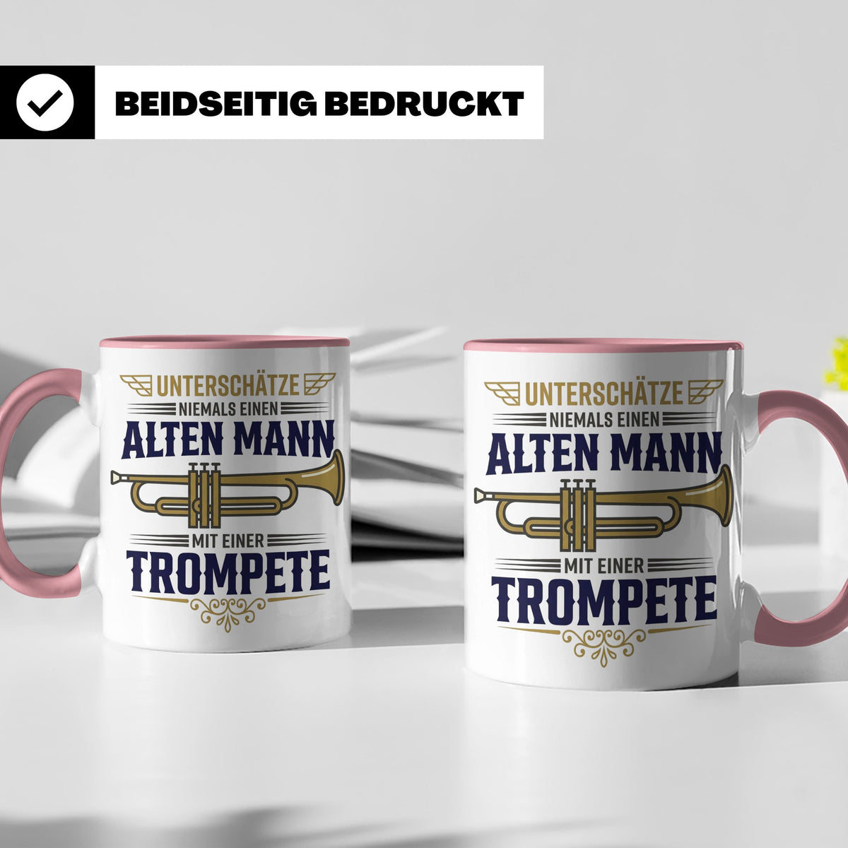 Trompeter Tasse alter Mann mit Trompete, Geschenk für Musike – Rosa [farbe:rosa]