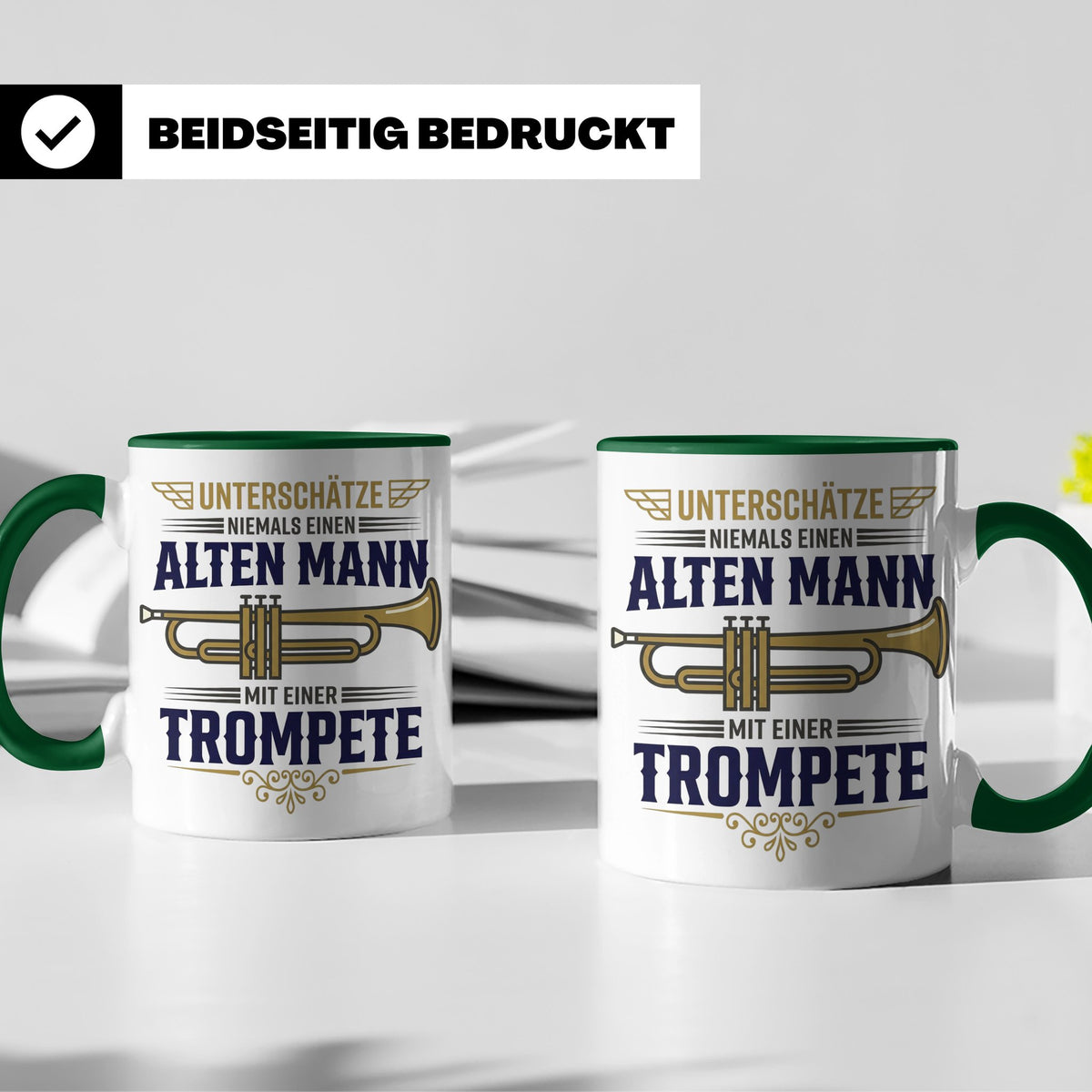 Trompeter Tasse alter Mann mit Trompete, Geschenk für Musike – Grün [farbe:grün]