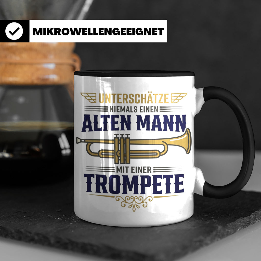 Trompeter Tasse alter Mann mit Trompete, Geschenk für Musike – Schwarz [farbe:schwarz]