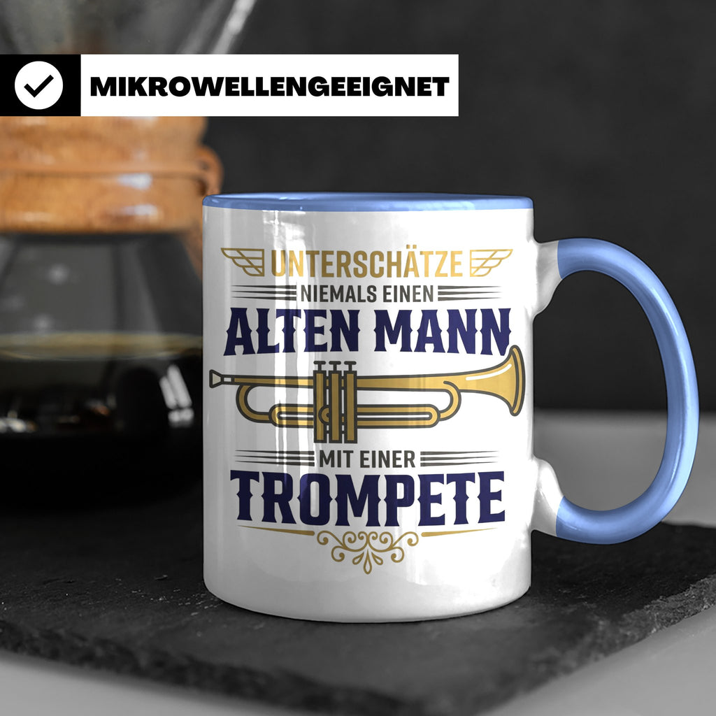 Trompeter Tasse alter Mann mit Trompete, Geschenk für Musike – Blau [farbe:blau]