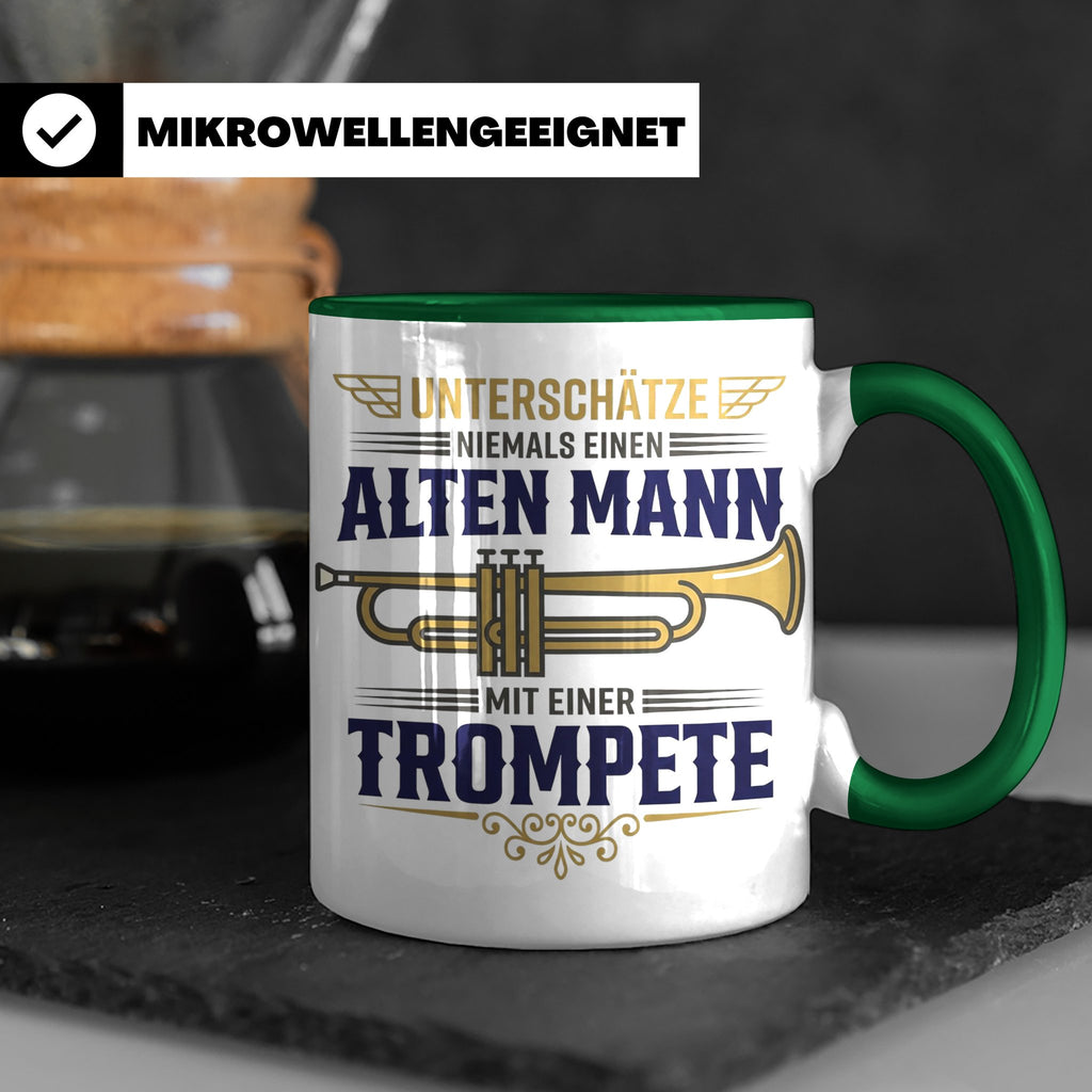 Trompeter Tasse alter Mann mit Trompete, Geschenk für Musike – Grün [farbe:grün]