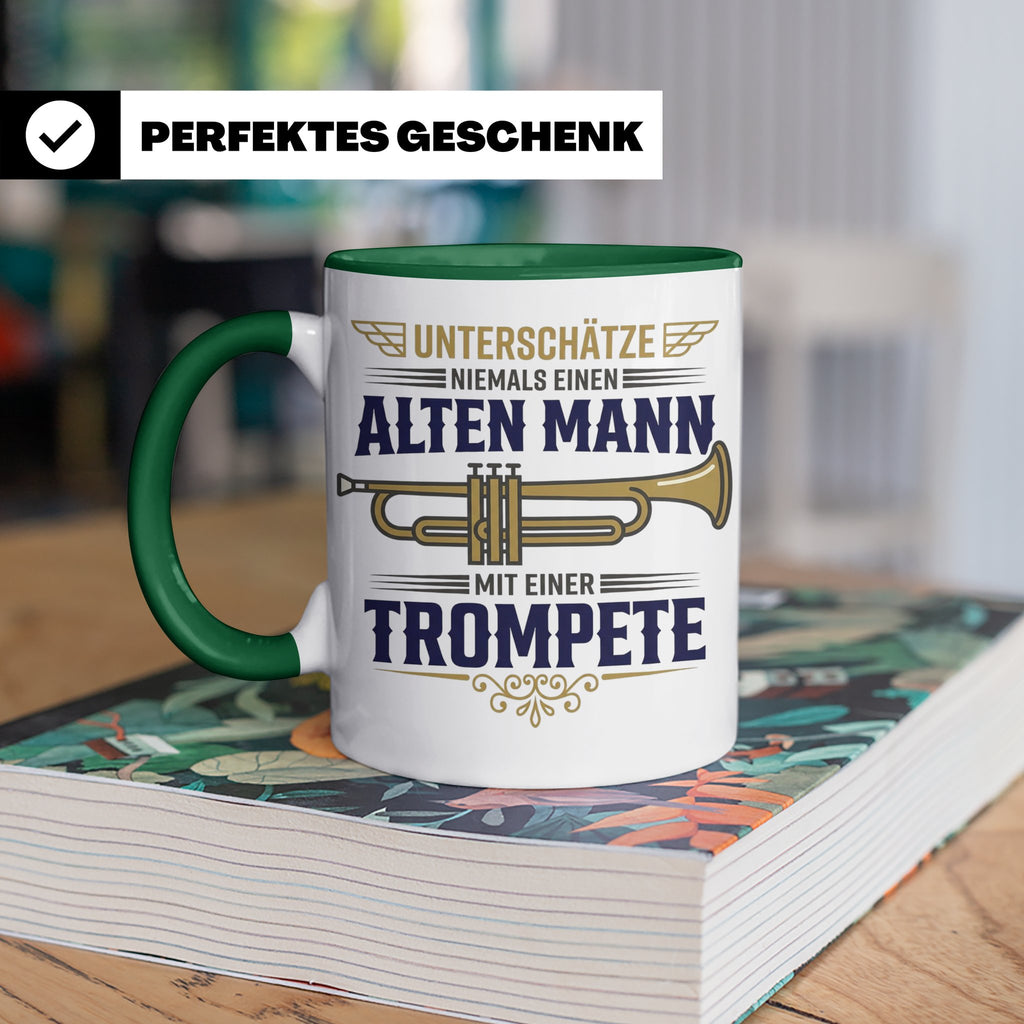 Trompeter Tasse alter Mann mit Trompete, Geschenk für Musike – Grün [farbe:grün]