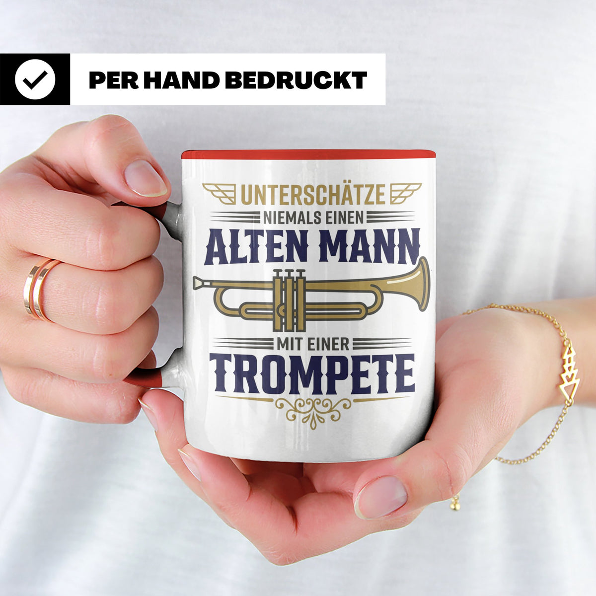 Trompeter Tasse alter Mann mit Trompete, Geschenk für Musike – Rot [farbe:rot]