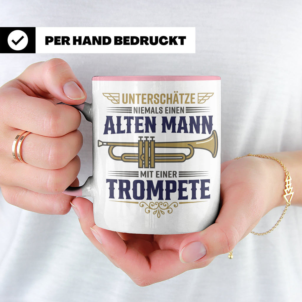Trompeter Tasse alter Mann mit Trompete, Geschenk für Musike – Rosa [farbe:rosa]