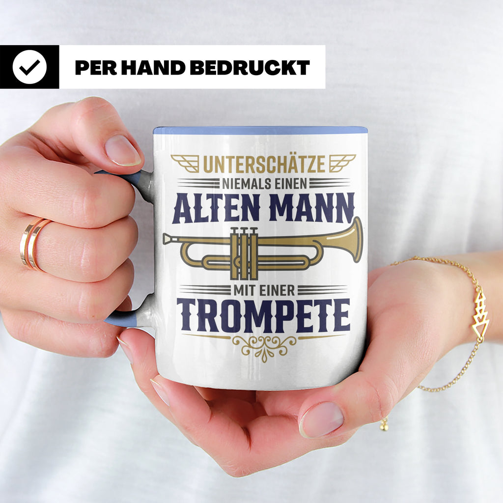 Trompeter Tasse alter Mann mit Trompete, Geschenk für Musike – Blau [farbe:blau]