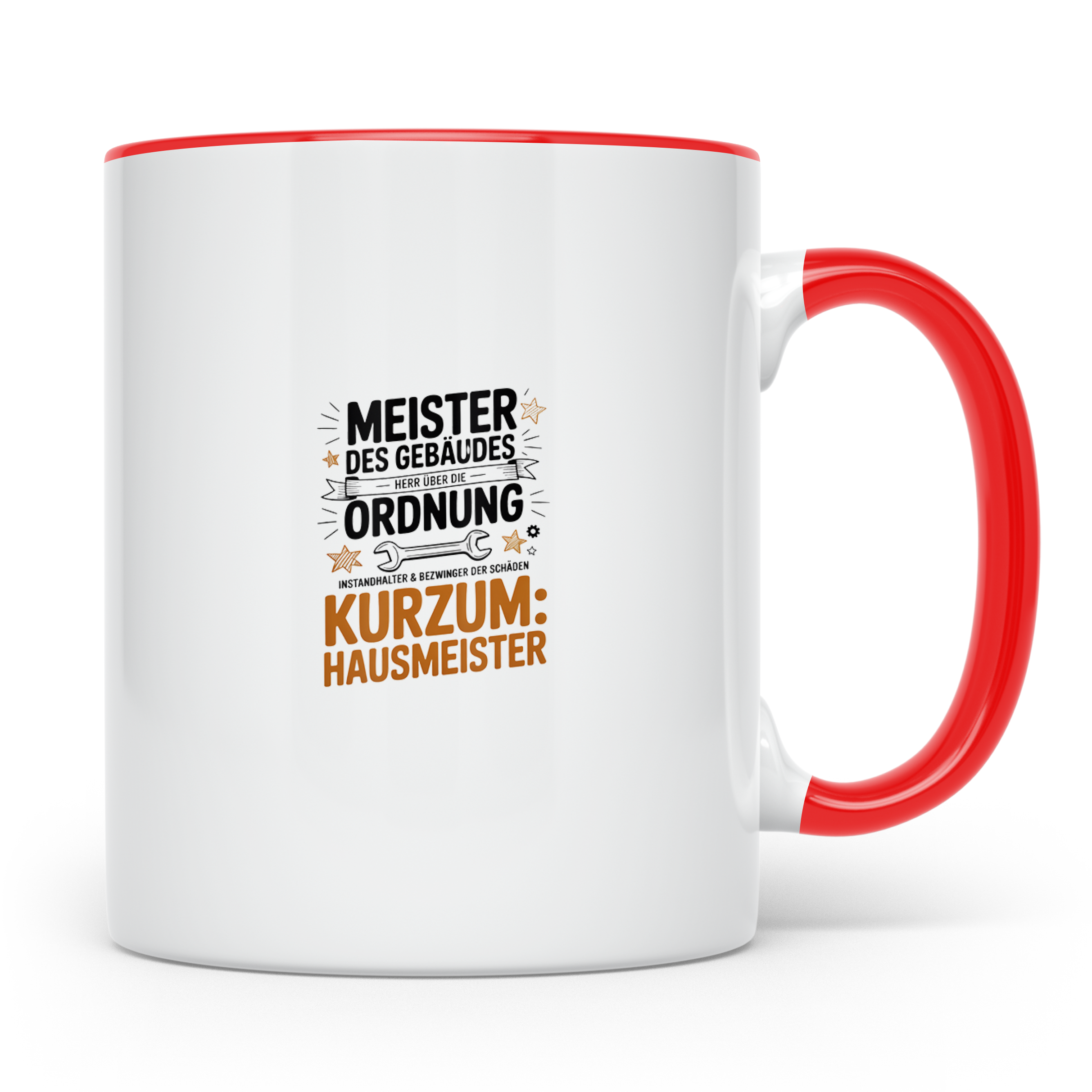 Hausmeister Tasse - Meister des Gebäudes, Herr der Ordnung - – Rot [farbe:rot]