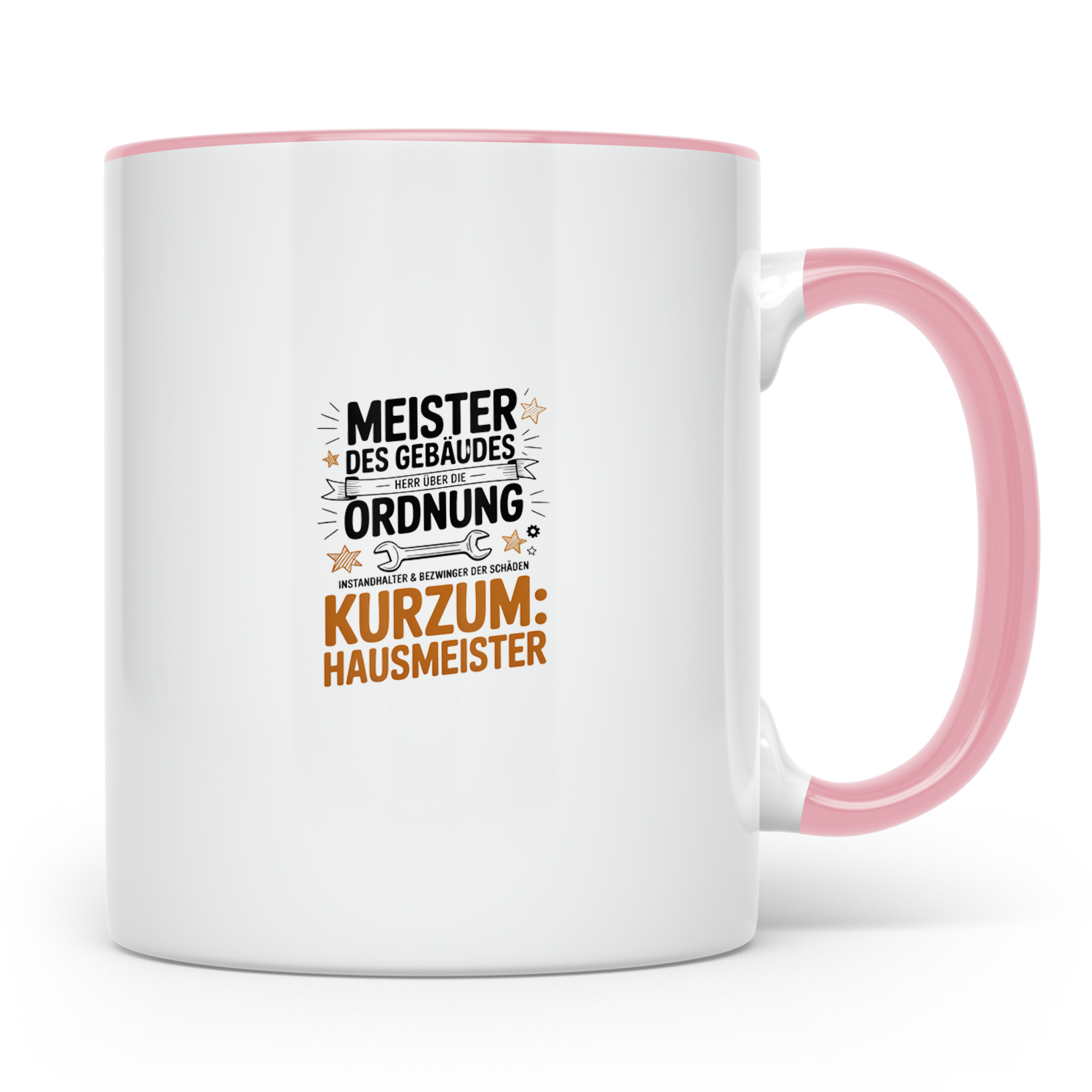 Hausmeister Tasse - Meister des Gebäudes, Herr der Ordnung - – Rosa [farbe:rosa]