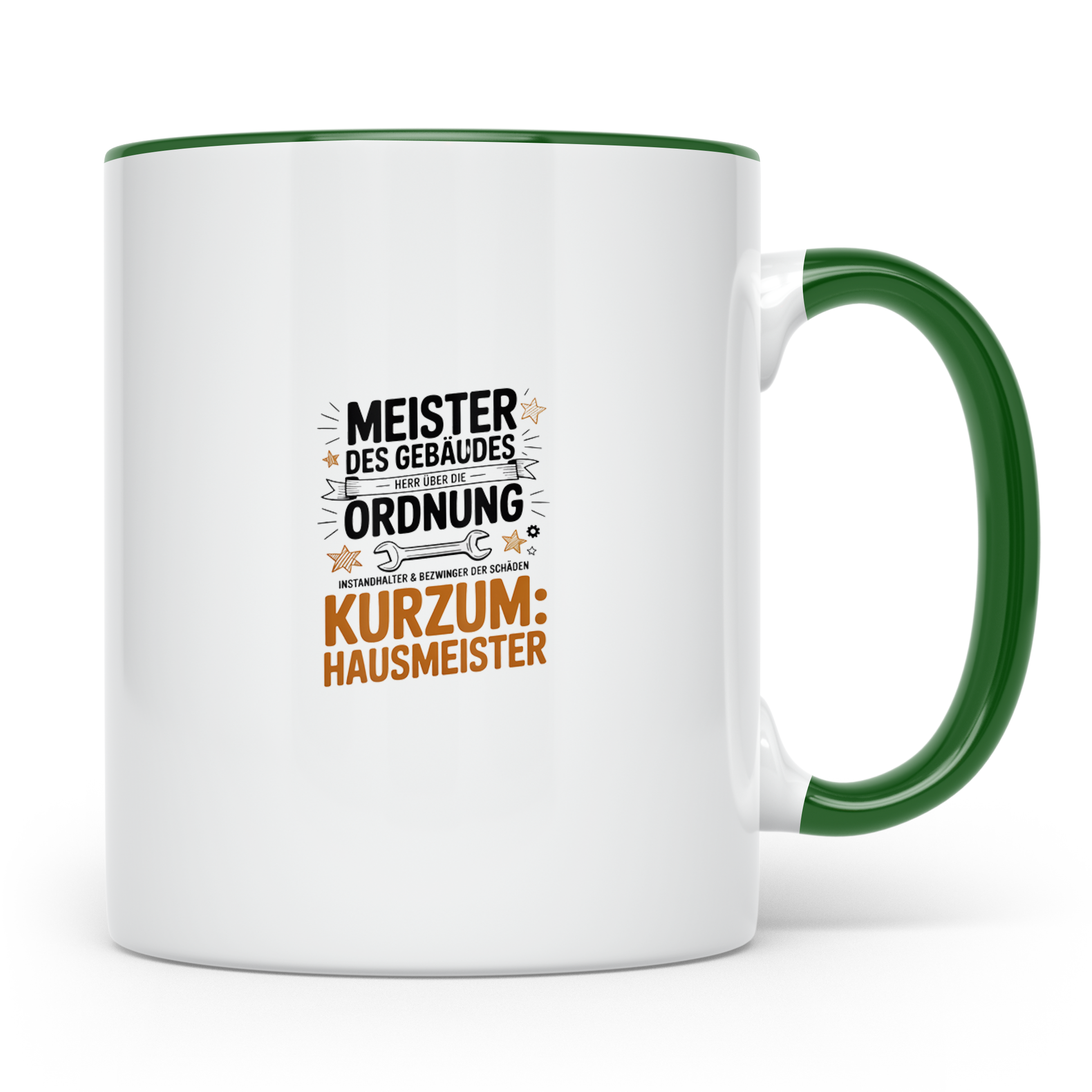 Hausmeister Tasse - Meister des Gebäudes, Herr der Ordnung - – Grün [farbe:grün]