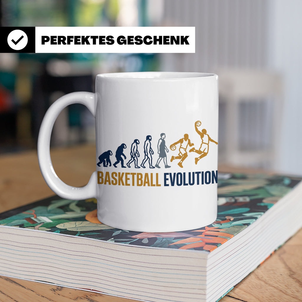 Basketball Evolution Tasse für Spieler, Fans & Trainer. Lust – Weiß [farbe:weiß]