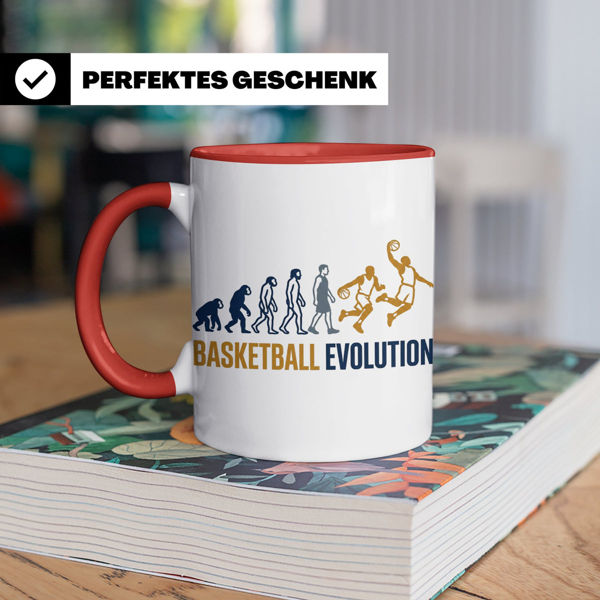 Basketball Evolution Tasse für Spieler, Fans & Trainer. Lust – Rot [farbe:rot]
