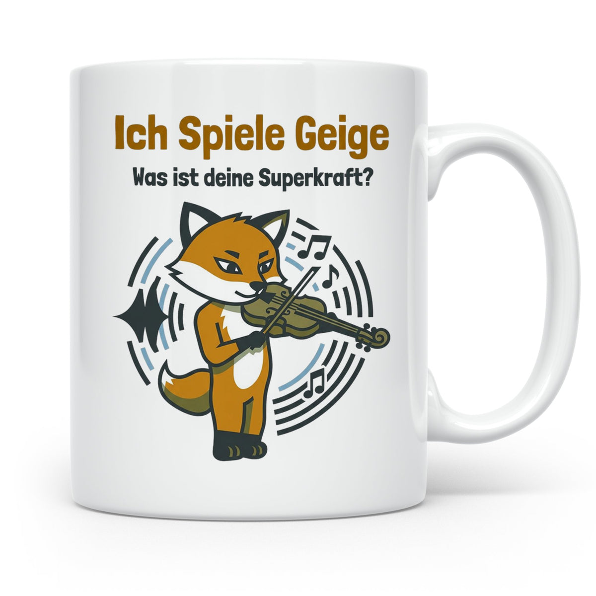 Geiger Tasse Ich spiele Geige Superkraft Fuchs Motiv, lustig – Weiß [farbe:weiß]