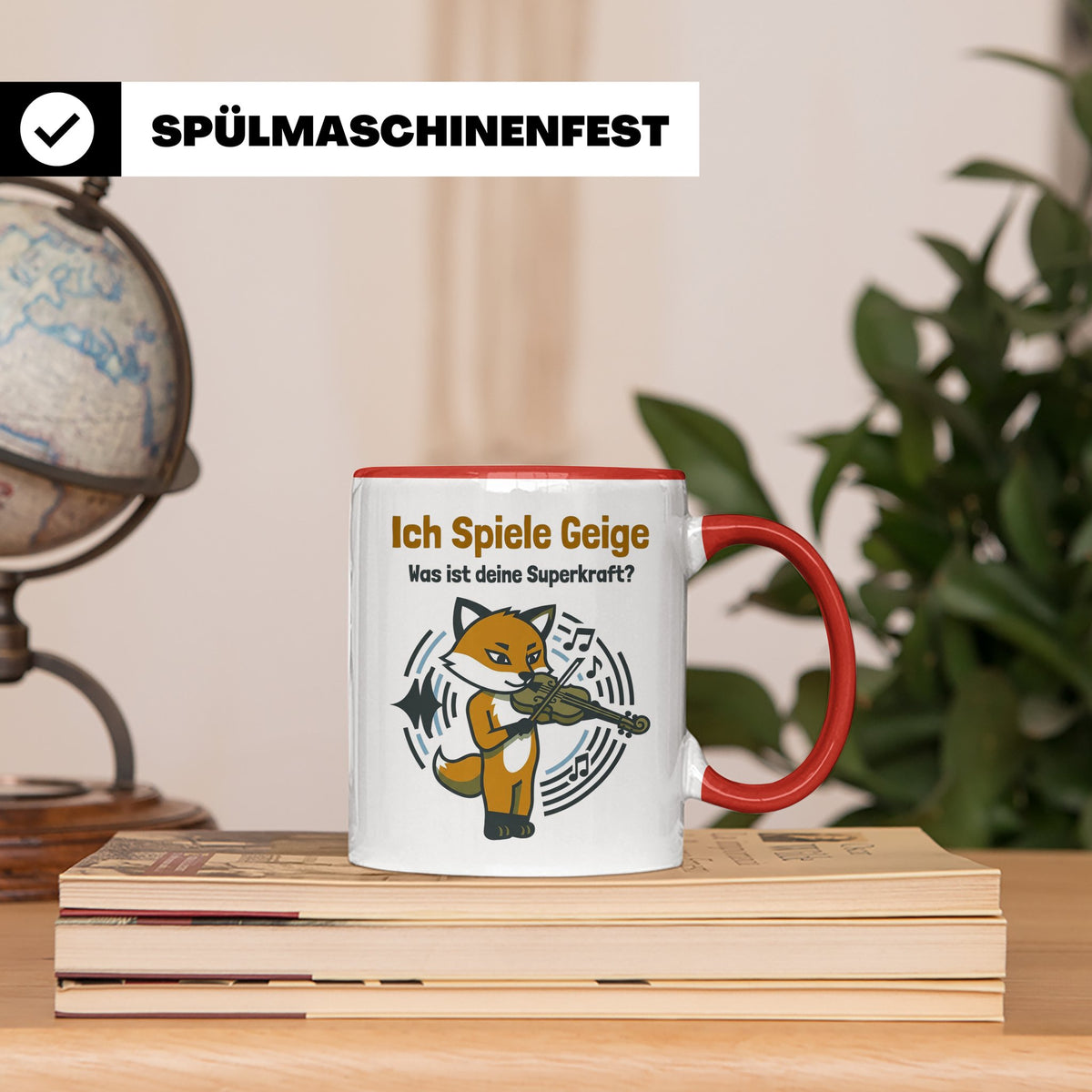 Geiger Tasse Ich spiele Geige Superkraft Fuchs Motiv, lustig – Rot [farbe:rot]