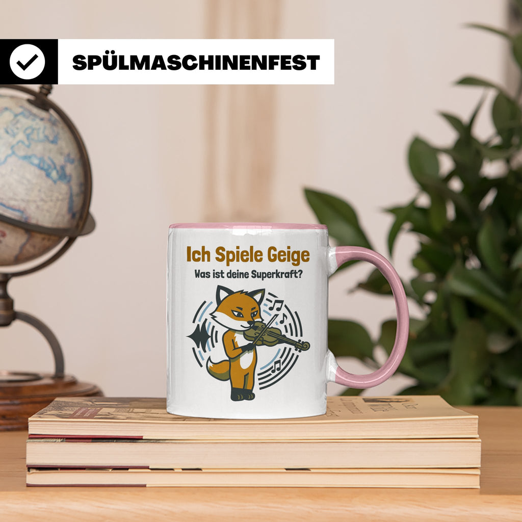 Geiger Tasse Ich spiele Geige Superkraft Fuchs Motiv, lustig – Rosa [farbe:rosa]