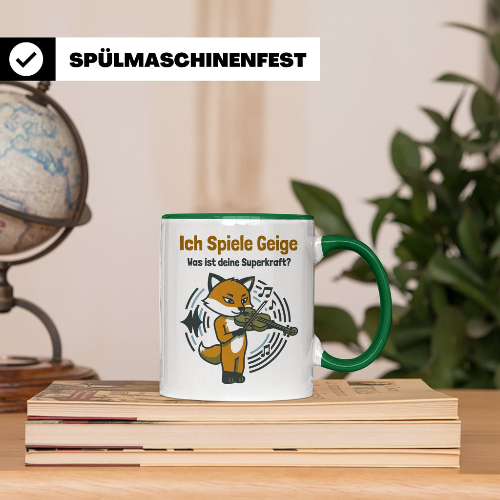 Geiger Tasse Ich spiele Geige Superkraft Fuchs Motiv, lustig – Grün [farbe:grün]