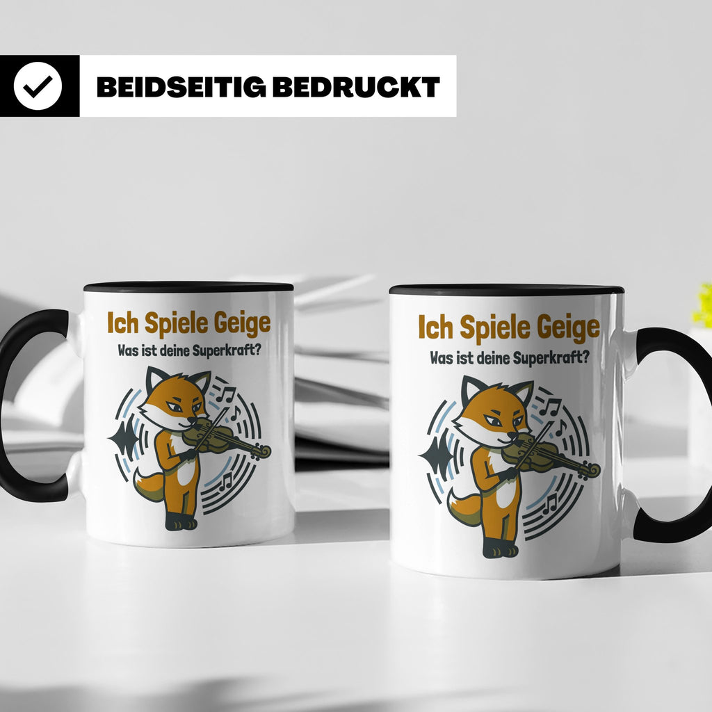 Geiger Tasse Ich spiele Geige Superkraft Fuchs Motiv, lustig – Schwarz [farbe:schwarz]