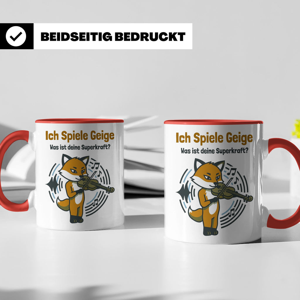 Geiger Tasse Ich spiele Geige Superkraft Fuchs Motiv, lustig – Rot [farbe:rot]